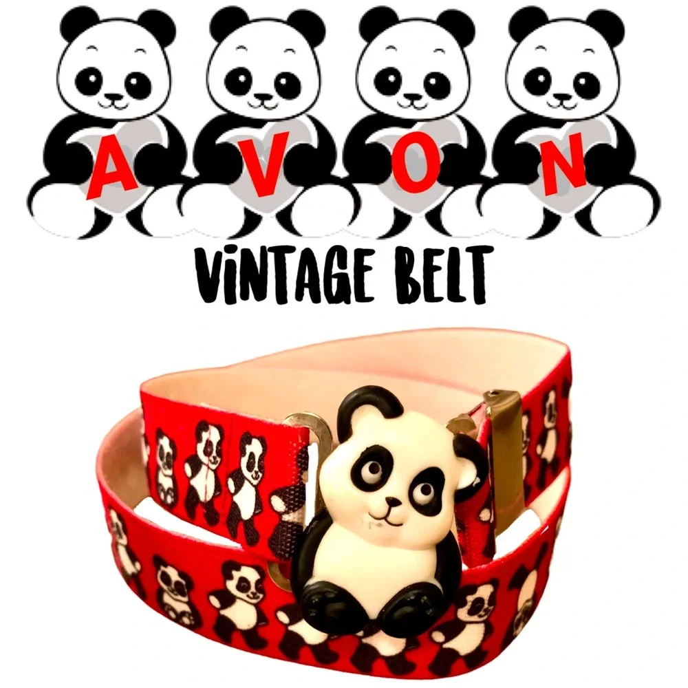Vintage Avon girls cute stretch red black white panda bear belt